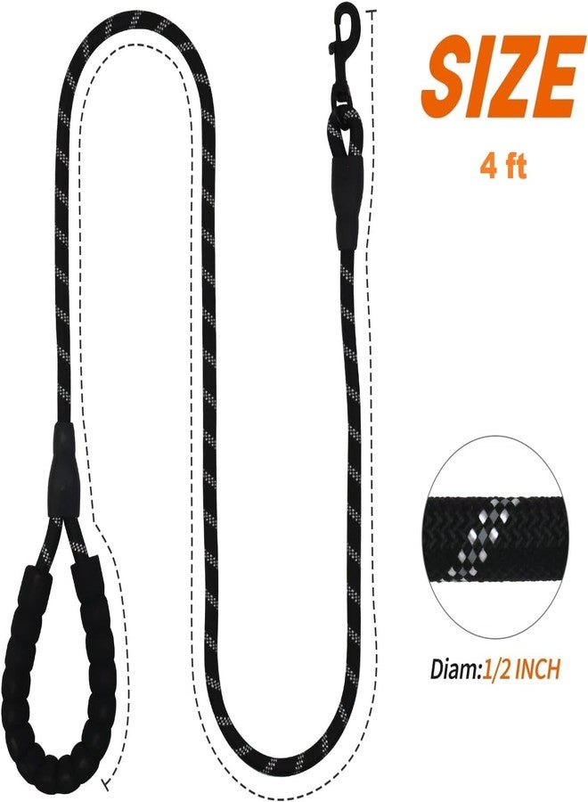 SHRBI Strong Pet Dog Leash with Soft Padded Handle,Highly Reflective Rope for Night Walking,360-Degree Rotating Metal Buckle Without Tangles,Suitable for Small,Medium and Large Dogs(4 FT-Black) - Image 2